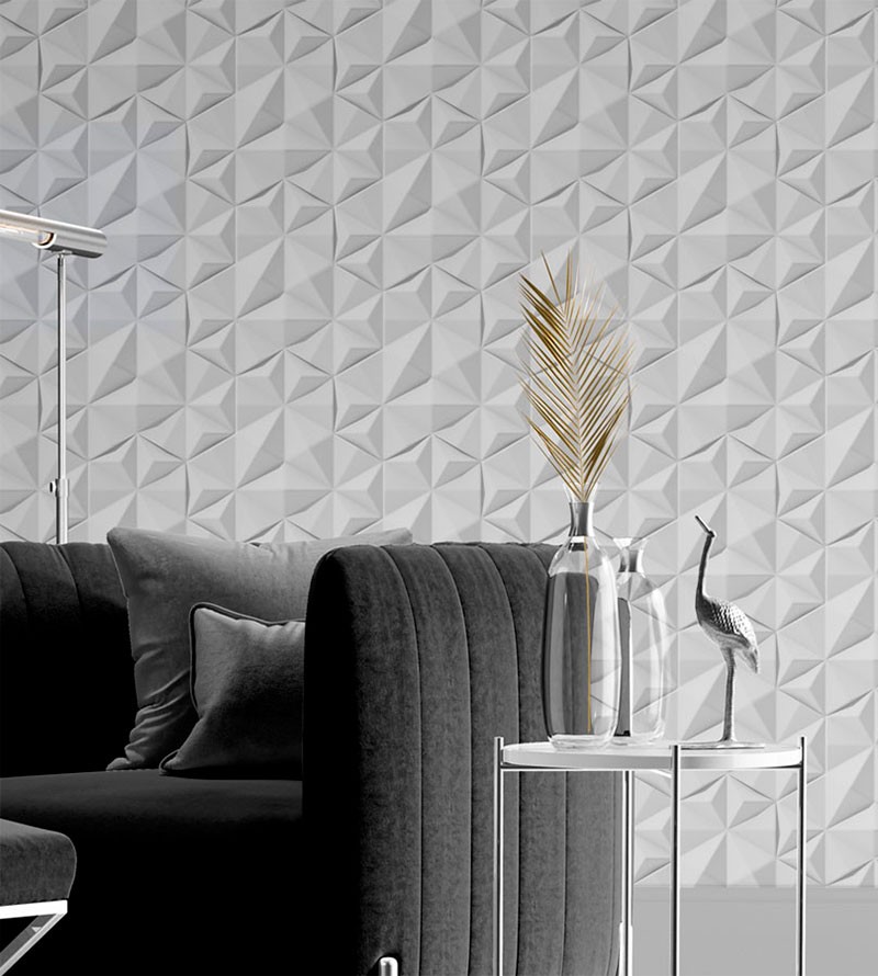 Papel de Parede Geométrico Triangular Branco e...