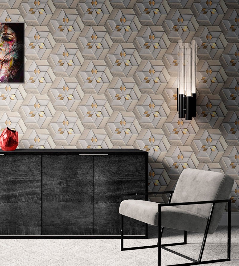 Papel de Parede 3D Formas em tons de amarelo e...