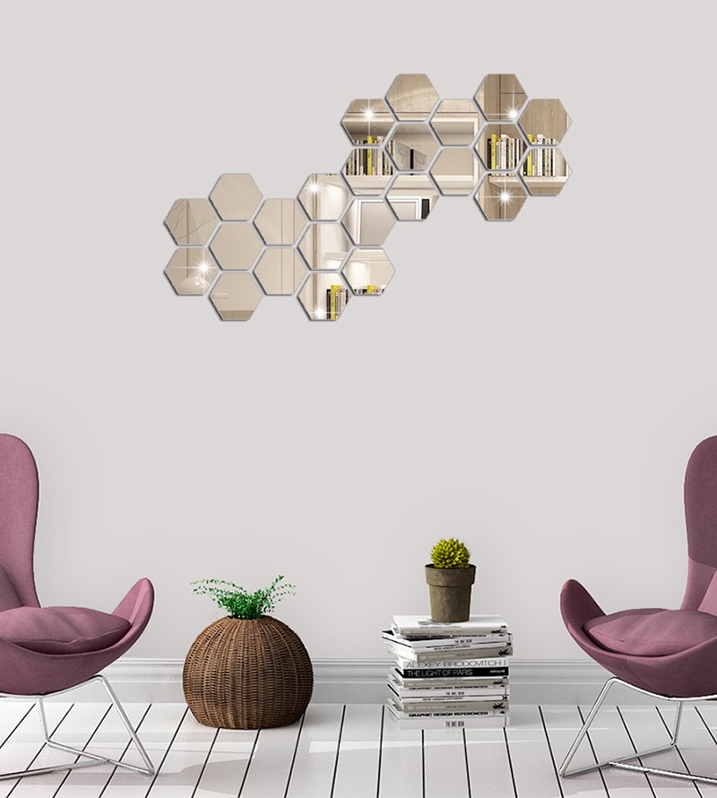 Espelho Acrílico Decorativo Hexagonal 50 Peças