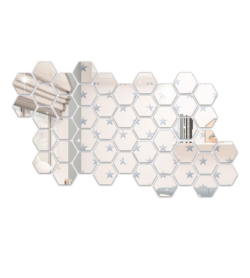Espelho Acrílico Decorativo Hexagonal 50 Peças
