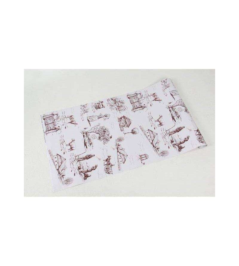 Papel de parede com fundo branco e desenhos em tons vinho - Toile 02