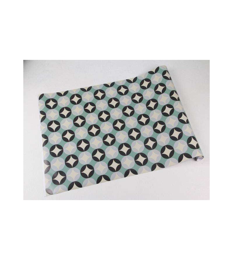 Papel de parede em tons de bege, cinza, preto e verde - Retro 42