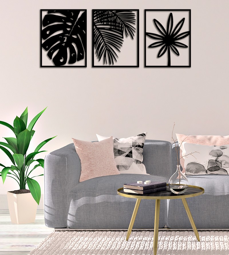 Trio De Quadros Decorativos Folhas