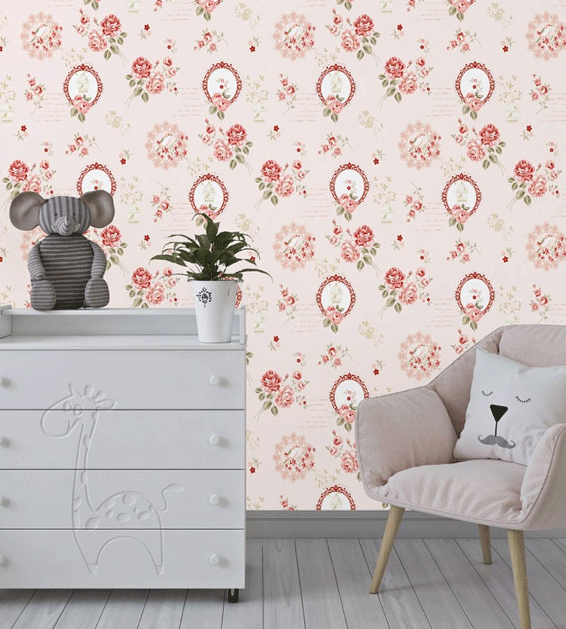 Papel de Parede Rosas e Pássaros