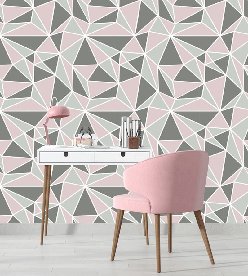Papel de Parede Triângulos Colors Rose e Cinza