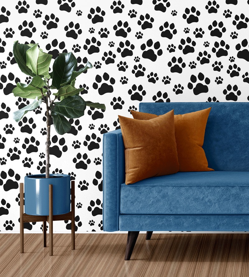 Papel de Parede Temático Patas em Fundo Branco...