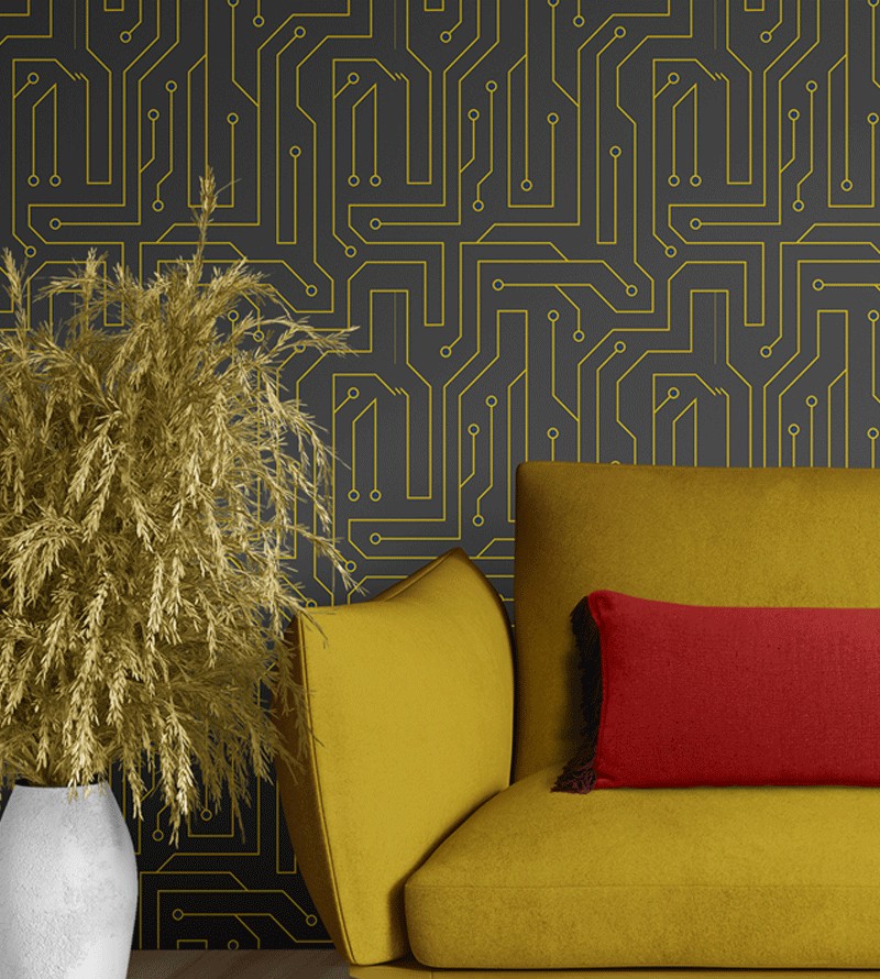 Papel de Parede Dark Gray Circuit