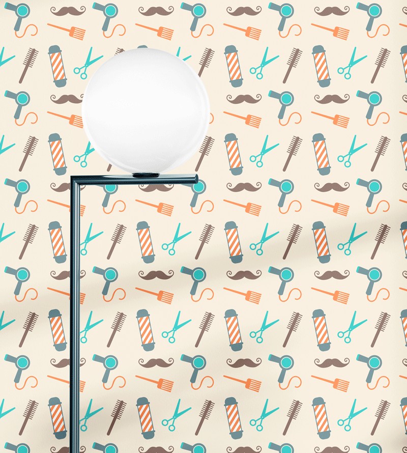 Papel de Parede Temático Barbeiro Bigode e Tesoura