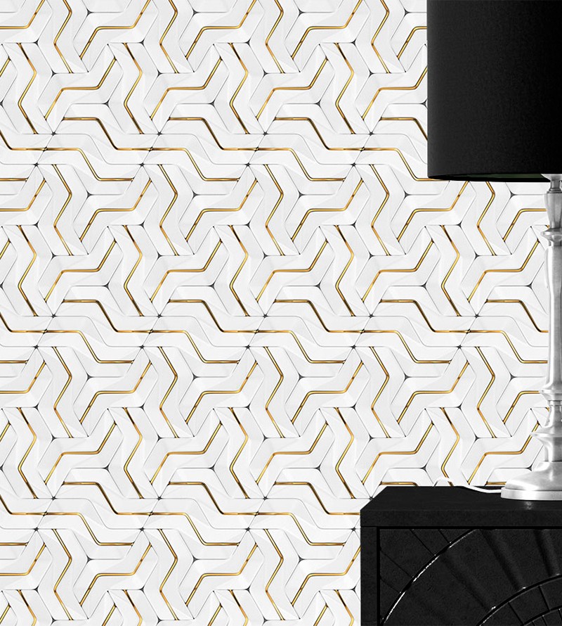 Papel de Parede 3D Curvas em Tons de Branco,...