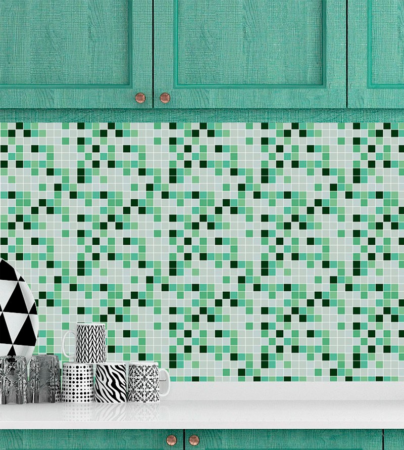 Papel de Parede Pastilha Verde e Cinza