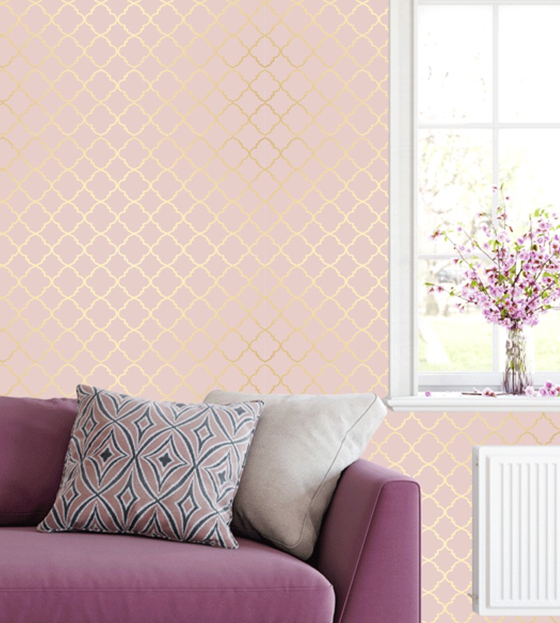 Papel de Parede Rosê Tons Amarelo Arabesco