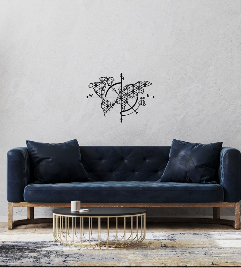 Quadro Decorativo Mapa Bússola Minimalista Preto