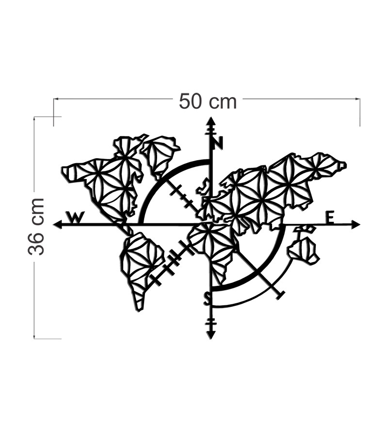 Quadro Decorativo Mapa Bússola Minimalista Preto