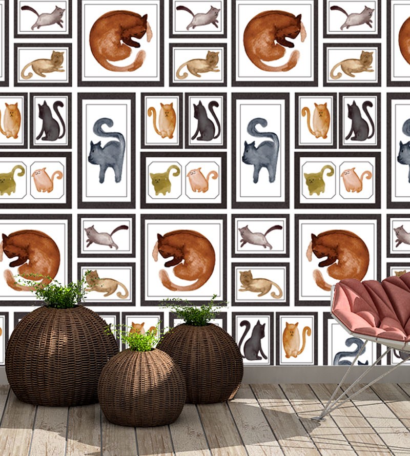 Papel De Parede Adesivo de Gatos Abstratos