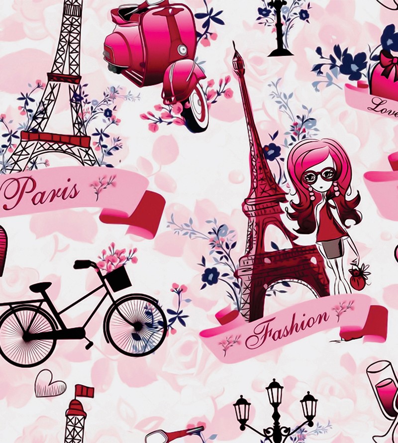 Papel de Parede Paris Fashion Amor Bicicleta...