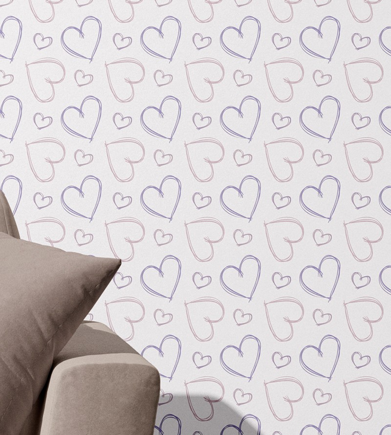 Papel de Parede Adesivo Corações Desenho a Lápis