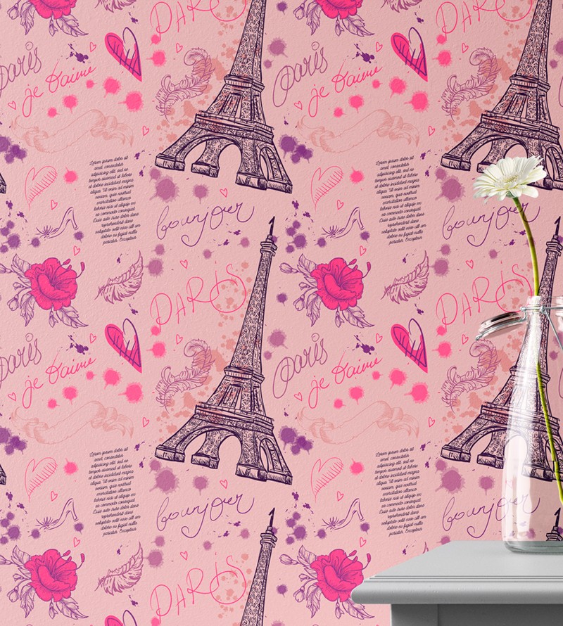 Papel De Parede Paris Rosa e Pink Romântico