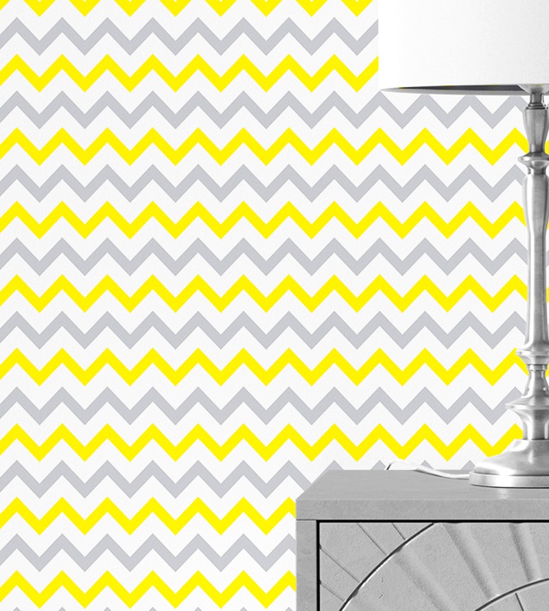 Papel de Parede Chevron Amarelo e Cinza