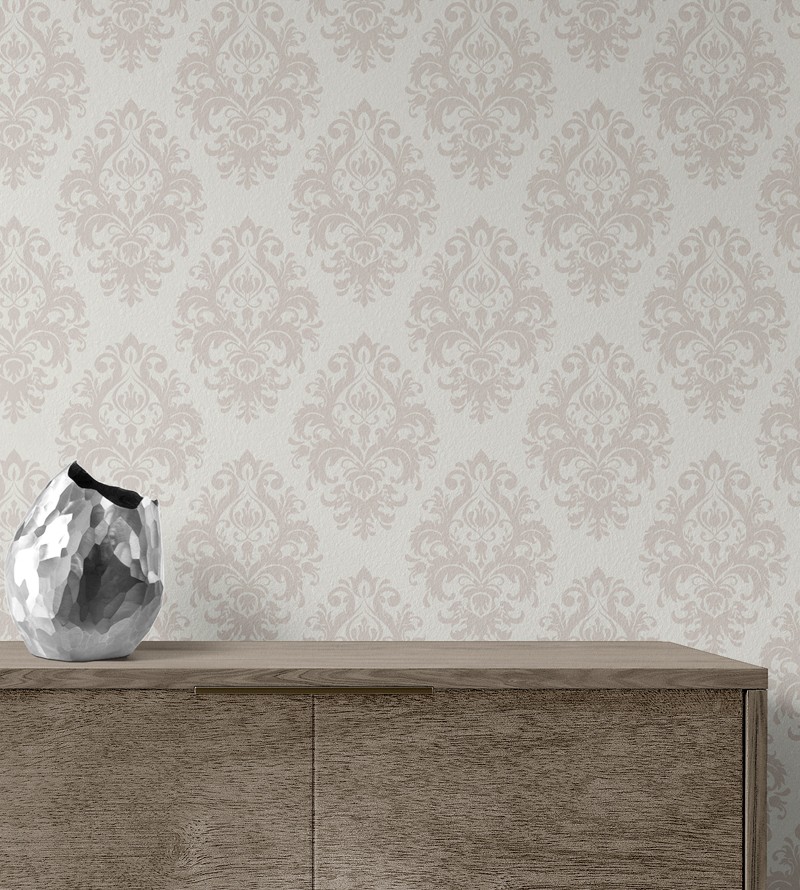 Papel De Parede Arabesco Branco e Bege