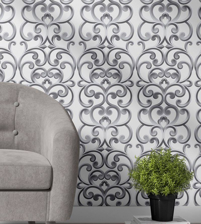 Papel De Parede Arabesco em Tons de Cinza e...