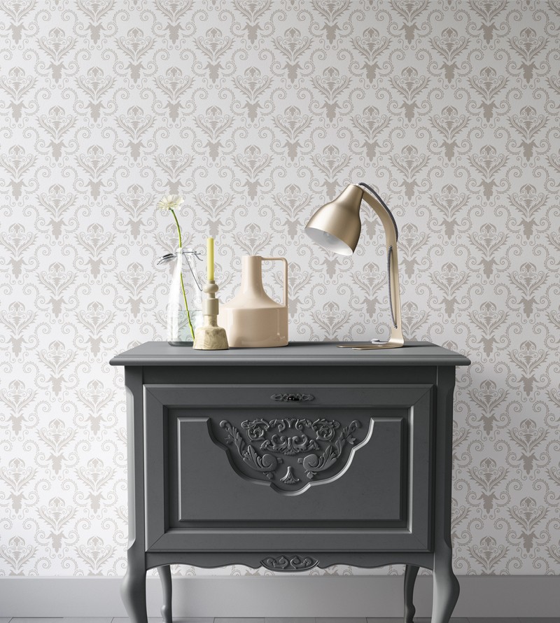 Papel De Parede Arabesco Cinza com Fundo branco