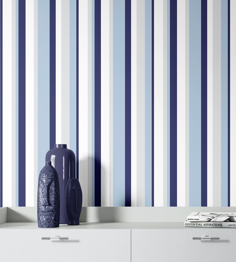 Papel de Parede Listras Infantil em Tons de Azul