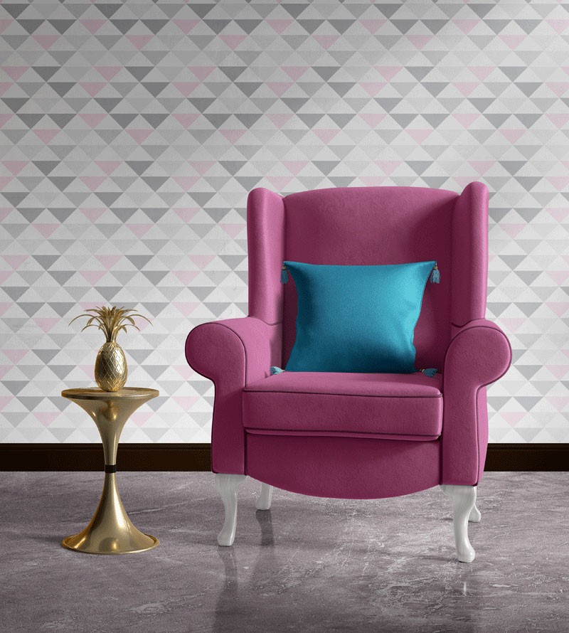 Papel de Parede Triângulos em Tons de Rosa e Cinza