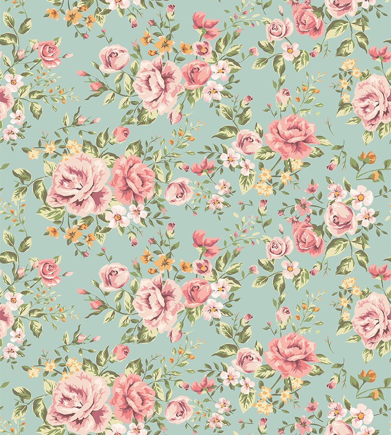 Papel de Parede Floral Fundo Verde com Rosas