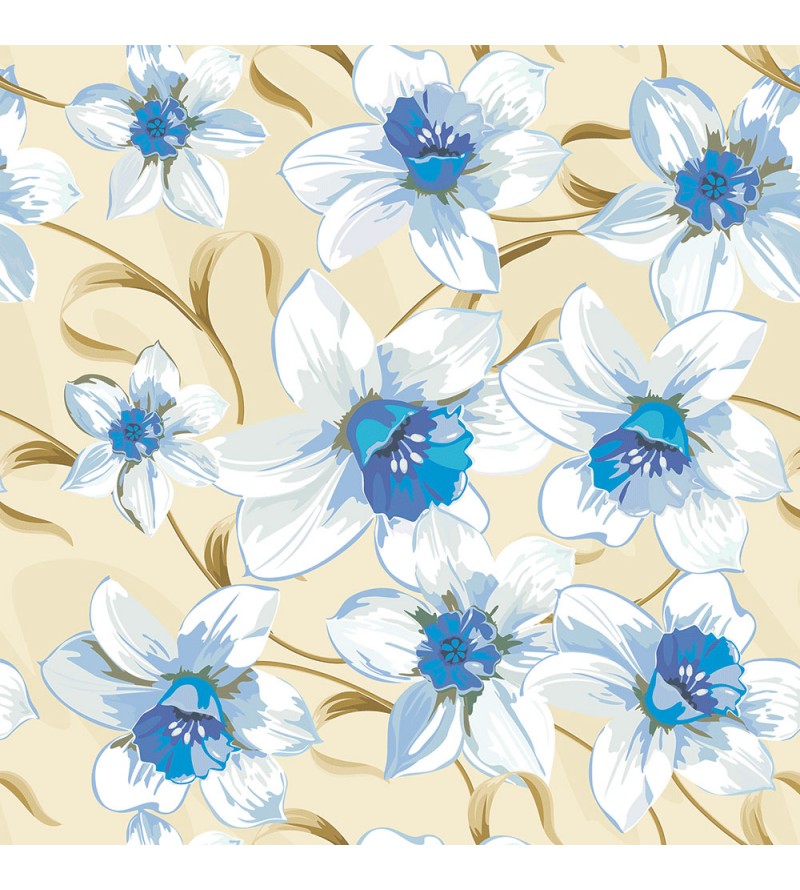 Papel de Parede Floral Azul com Fundo Bege