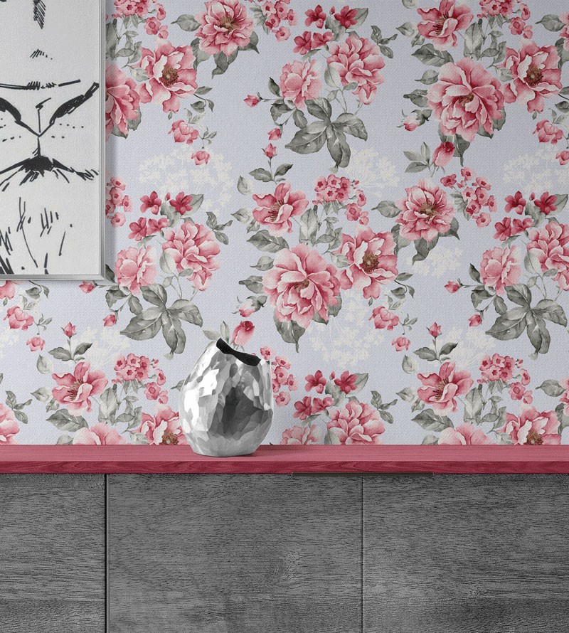 Papel de Parede Flores com Fundo Azul