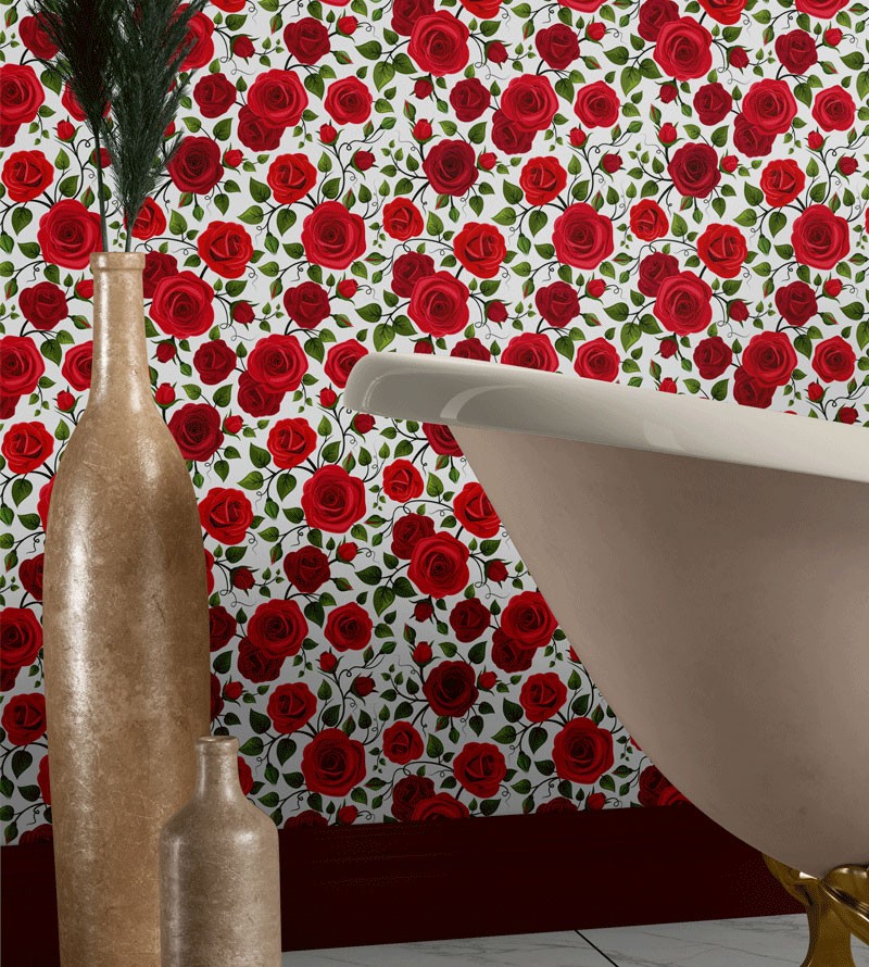 Papel de Parede Rosas Vermelhas com Fundo Branco