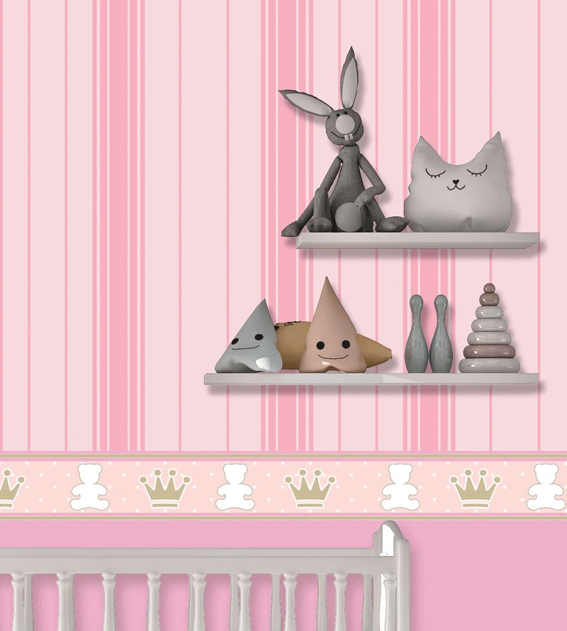 Papel de Parede Bebê Ursinho Rosa Coroado