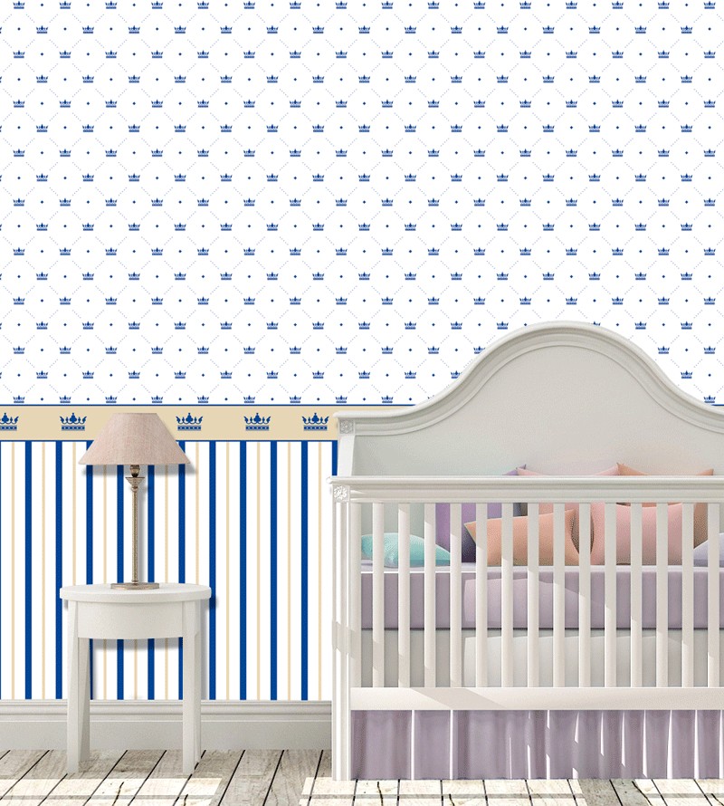 Papel de Parede Infantil Composição Azul e Bege