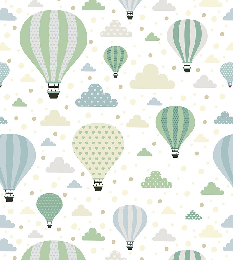 Papel de Parede Infantil Balões e Nuvens