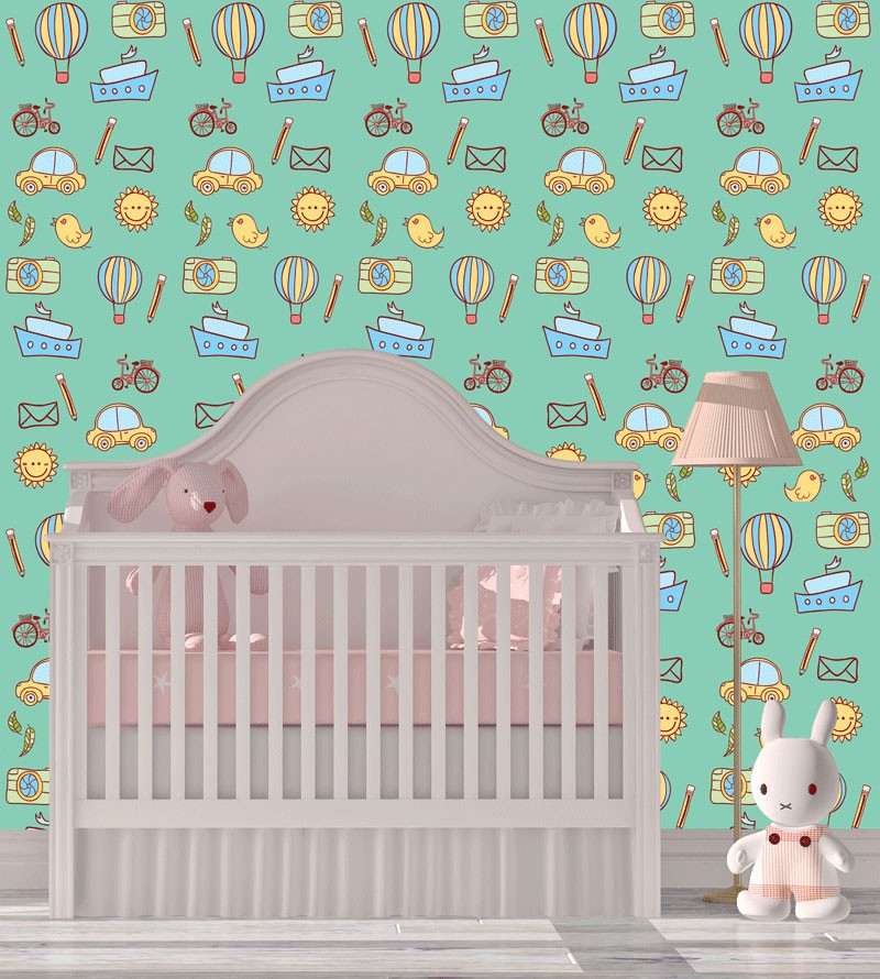 Papel de Parede Infantil com Carrinhos, Barcos...