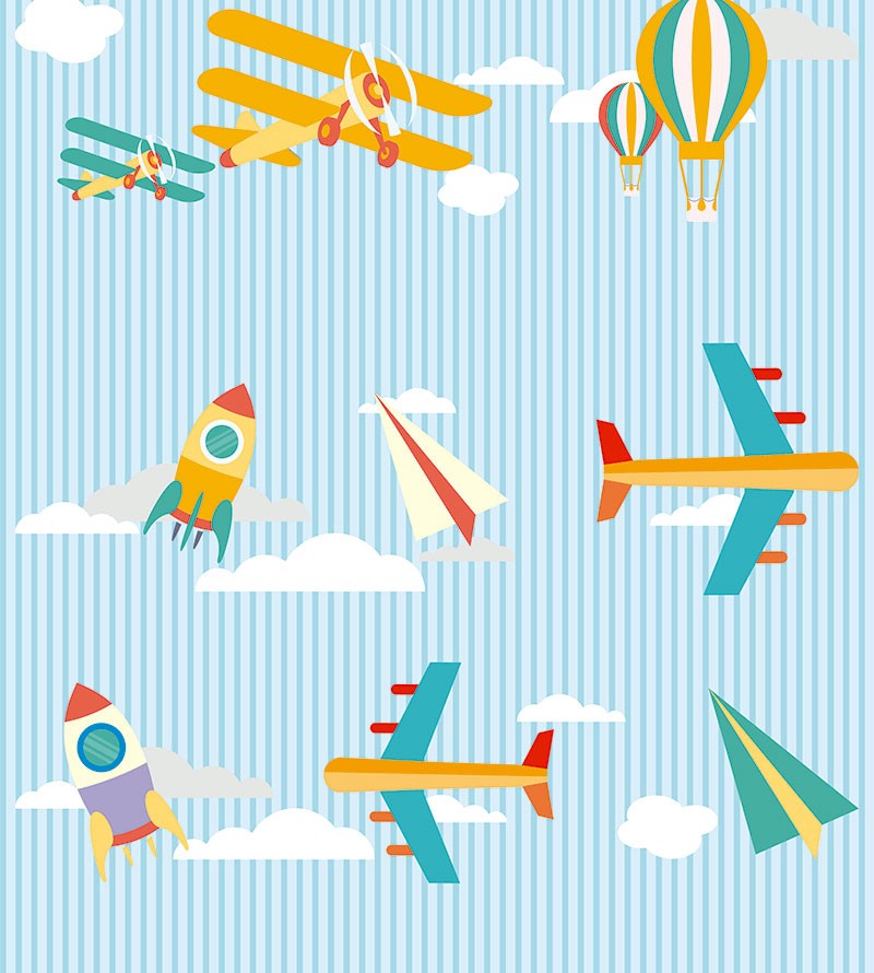 Papel de Parede Infantil com Aviões e Balões
