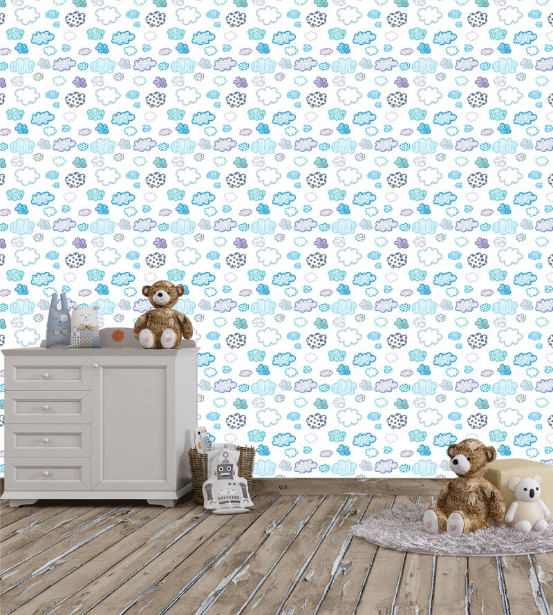 Papel de Parede Infantil Nuvens Variadas