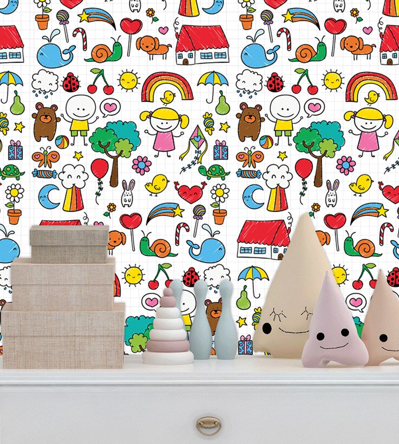 Papel de Parede Infantil Crianças e Animais