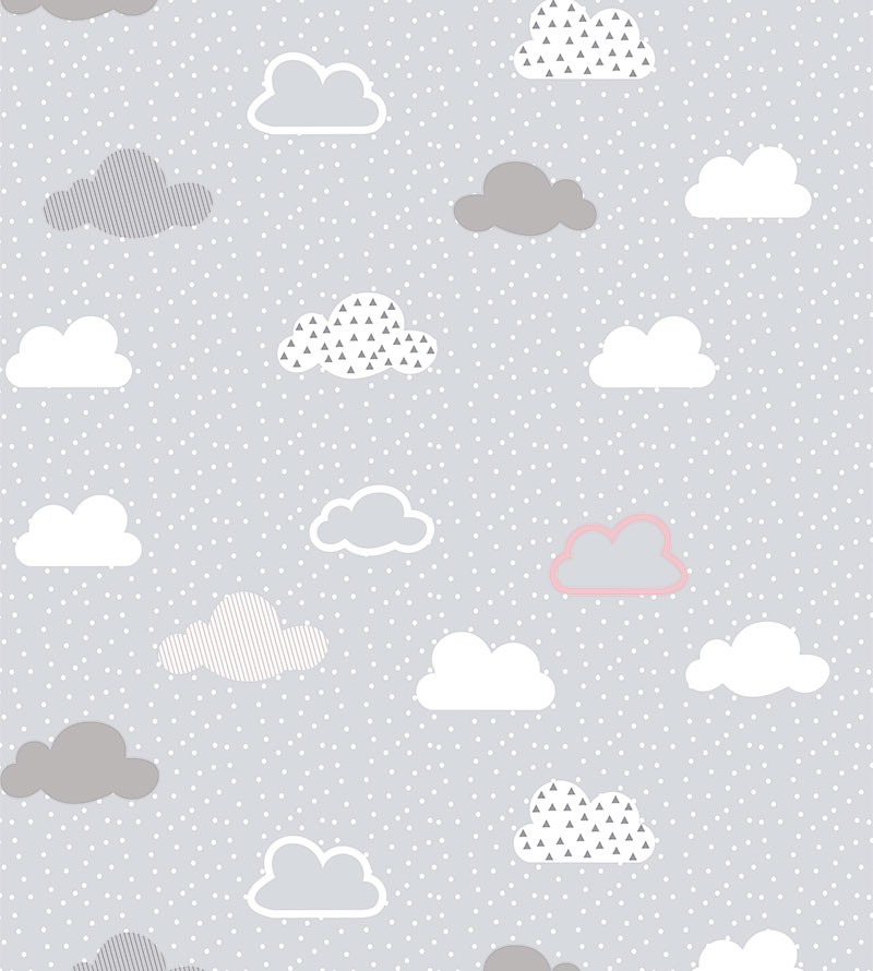 Papel de Parede Infantil Nuvens com Fundo Cinza
