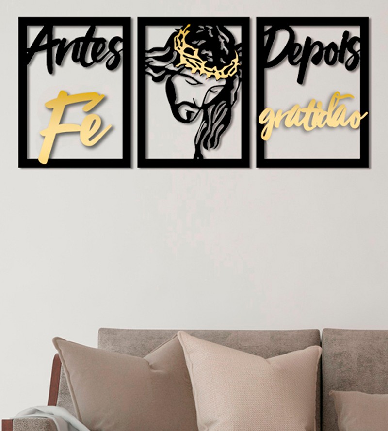 Trio Quadros Cristo Antes Fé Depois Gratidão em...