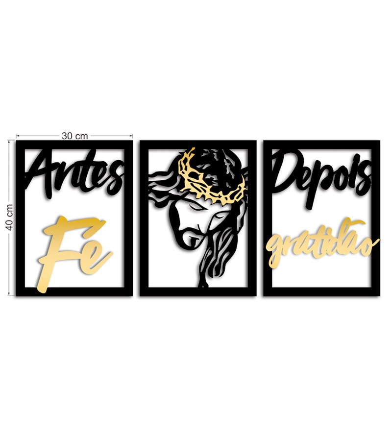 Trio Quadros Cristo Antes Fé Depois Gratidão em...