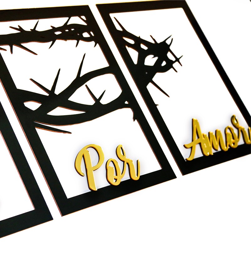 Trio Quadros Foi por Amor em MDF Vazado