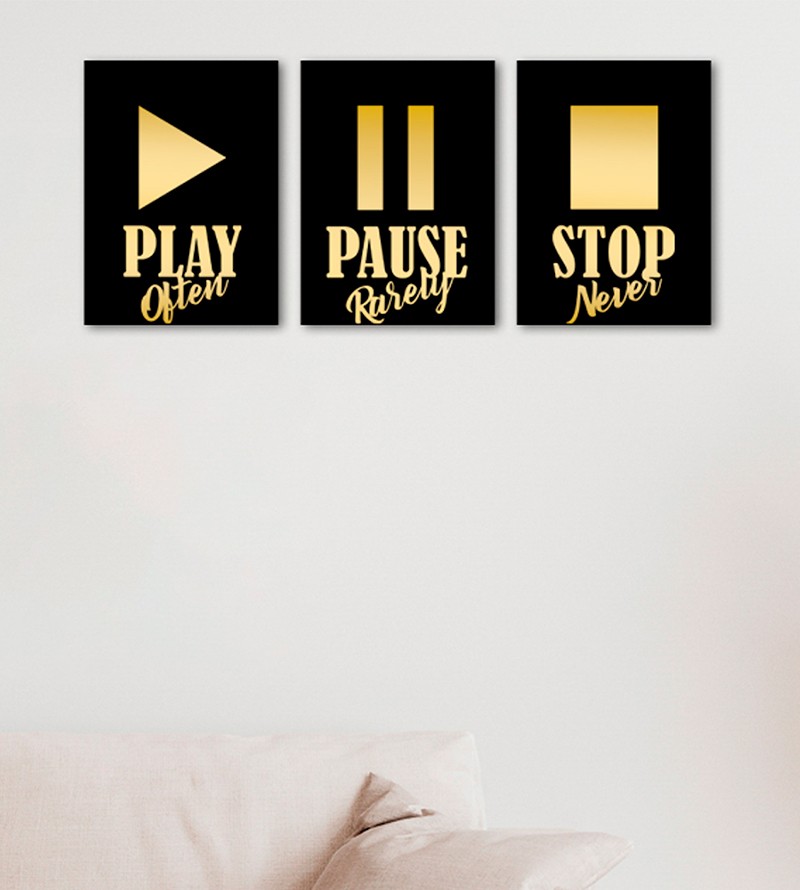 Kit Quadros Play Pause Stop com Detalhes em...