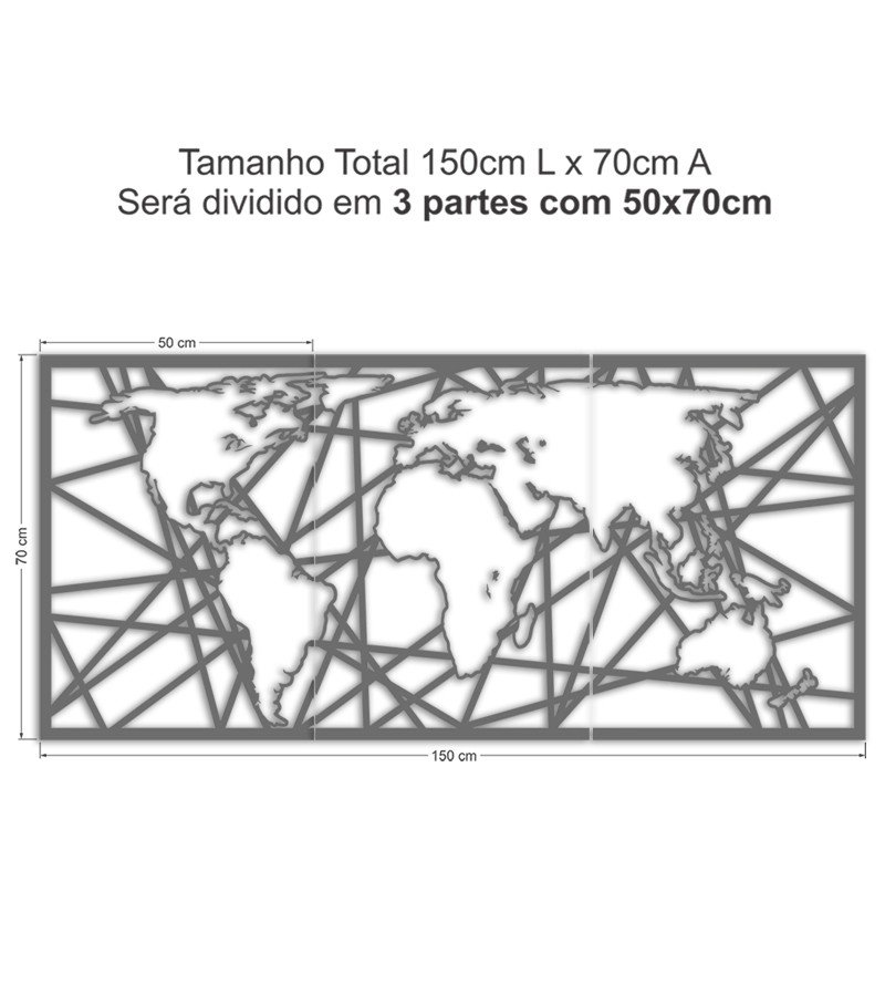 QUADRO MAPA MUNDI GRANDE ABSTRATO 150x70cm