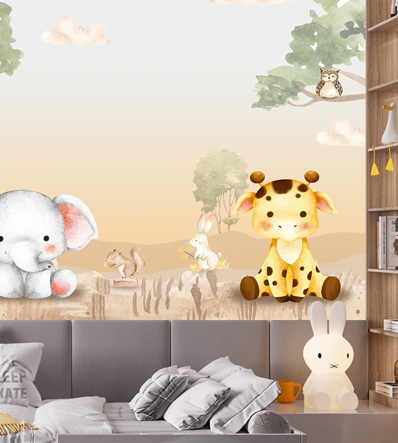 Papel de Parede Foto Mural Safari Baby Aquarela