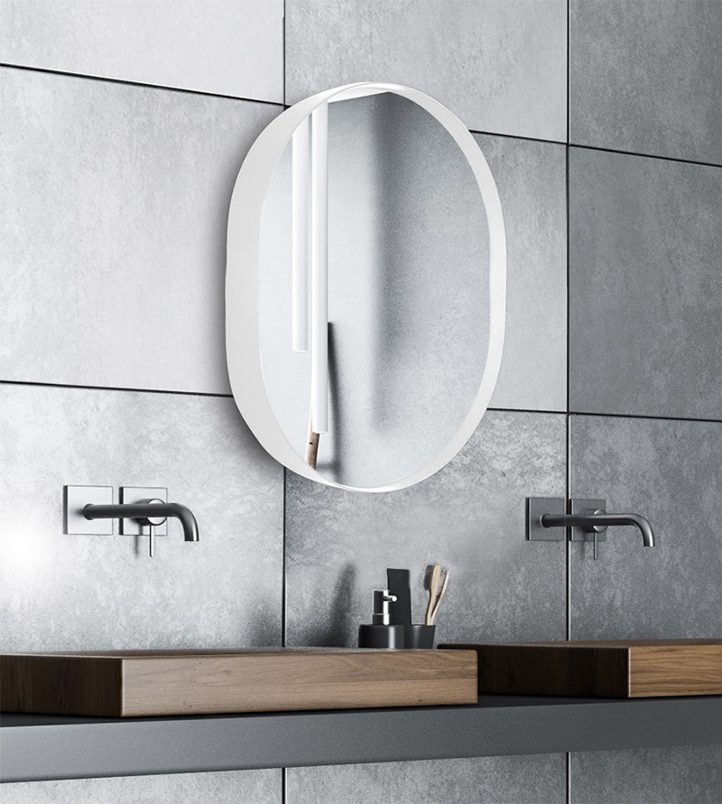 Espelho Oval com Moldura Branca