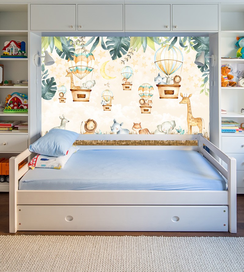 Papel de Parede Foto Mural Safari Baby Aquarela...