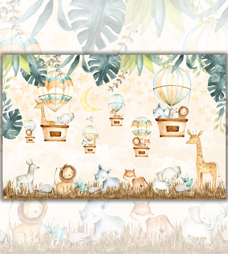 Papel de Parede Foto Mural Safari Baby Aquarela...