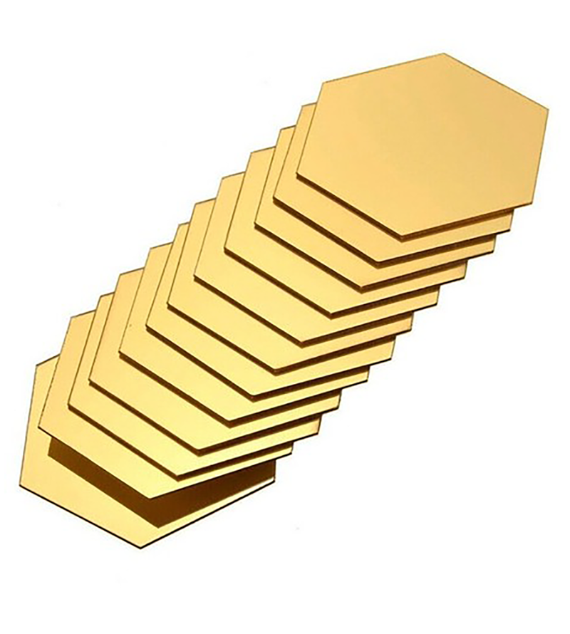 Espelho Decorativo Hexágonos Acrílico Dourado...