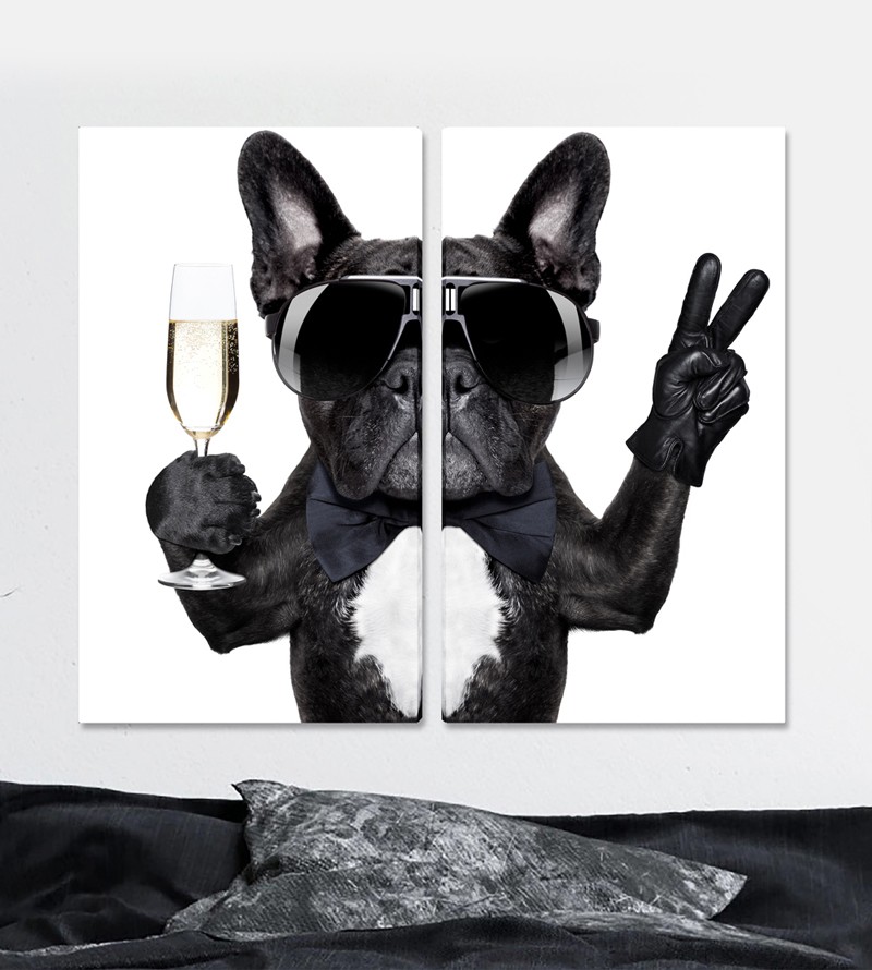 Quadro Decorativo Pug Dividido em 2 Telas